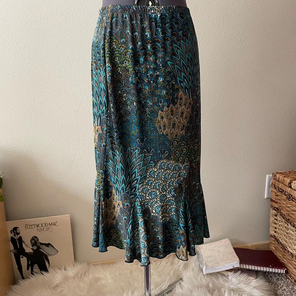 Y2K vintage 2000s blue paisley midi skirt fairy whimsigoth boho | size S/M